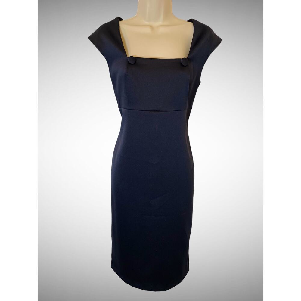 London Times Navy Sheath Dress, Dressy, Button Detail, Size 8, NWOT